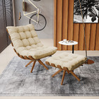 Puff Giratório Costela Linho Areia A27 Base Madeira Ma25 - D'