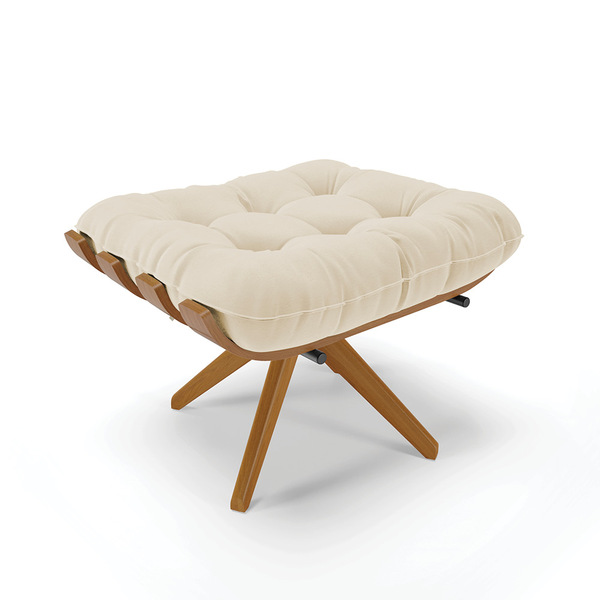 Puff Giratório Costela Linho Bege Base De Madeira Ma30 M11 -
