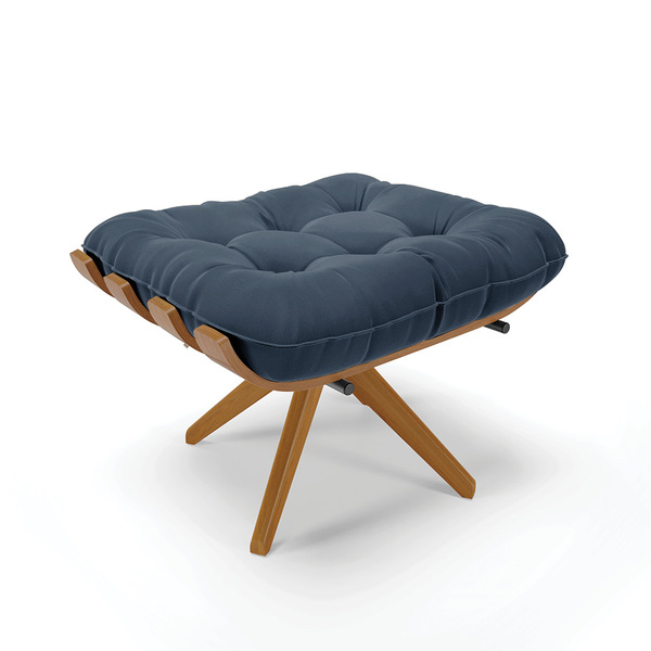 Puff Giratório Costela Suede Azul Marinho Base Madeira Ma30 -