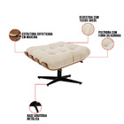 Puff Giratório Costela Suede Bege Base Cromada Preto - D'rossi