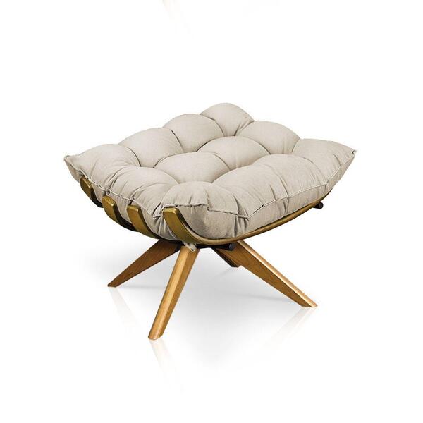 Puff Giratório Costela Suede Bege Base Madeira Ma25 D´rossi