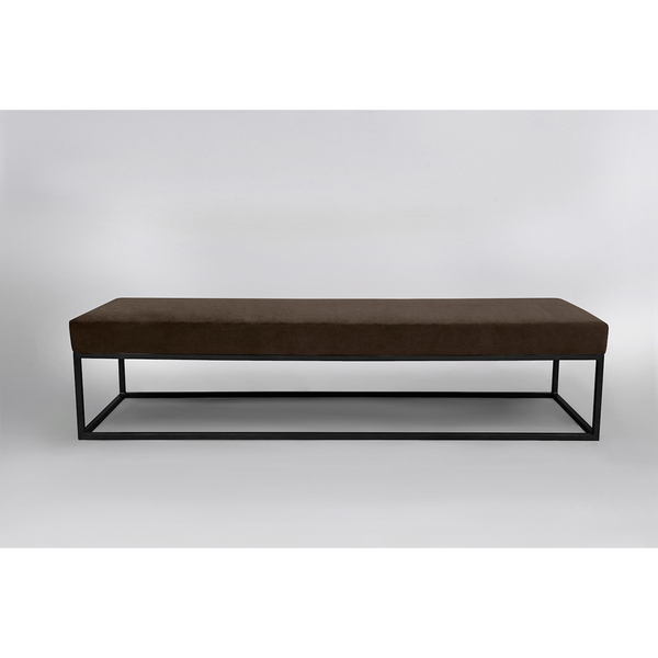 Puff Giulia 100cm Sfn Veludo Marrom Requadro Preto