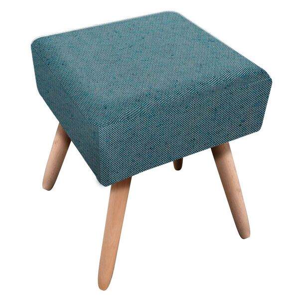 Puff Ibiza Quadrado Linho Azul Petróleo A58 Pés Palito Natura