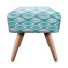 Puff Ibiza Quadrado Linho Folhas Azul A36 Pés Palito Natural