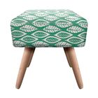 Puff Ibiza Quadrado Linho Folhas Verde A14 Pés Palito Natural