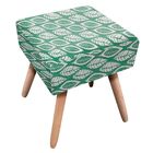 Puff Ibiza Quadrado Linho Folhas Verde A14 Pés Palito Natural