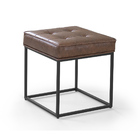 Puff Industrial Croata Quadrado Em Couro Para Sala - Whisky