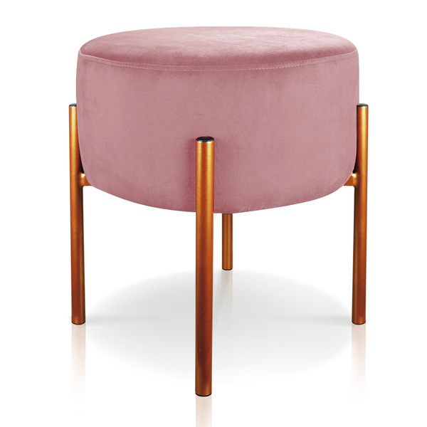 Puff Iron Suede Rosê Base Metálica Cobre