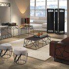 Puff Itália Linho Rosa Com Base Metálica Preto - D'rossi