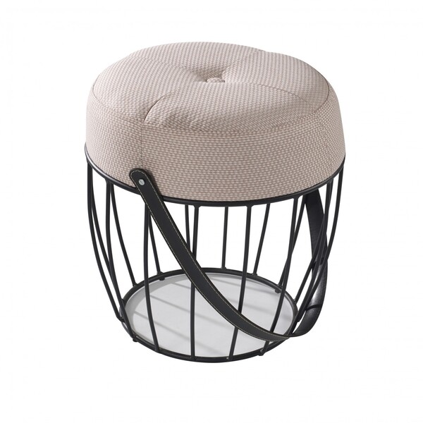 Puff Itália Linho Rosa Com Base Metálica Preto - D'rossi