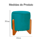 Puff Jade Suede Azul Turquesa Pés De Madeira - Vallisa Decor