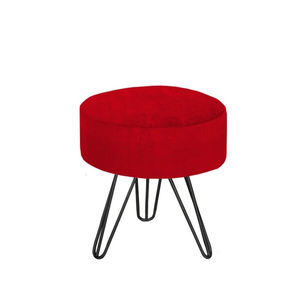 Puff Jaspe Pé Preto Bisart Decor Vermelho