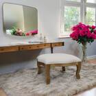 Puff King Entalhado Madeira Maciça Verniz Imbuia E Linho Bege