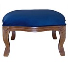 Puff King Entalhado Madeira Maciça Verniz Imbuia E Veludo Azul