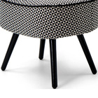 Puff Kora Pés Palito Preto Linho Geométrico Preto E Bege