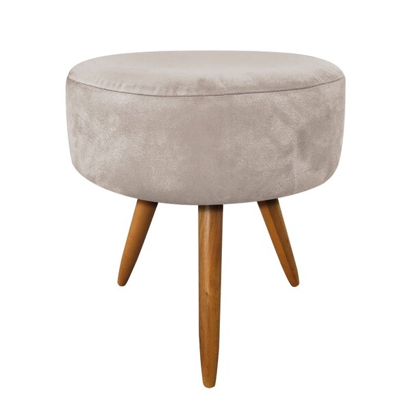 Puff Larissa Suede Bege Pés Palito De Madeira M11 - D'rossi