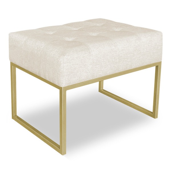 Puff Lisa Linho Bege Base Metálica Industrial Dourado - Palla
