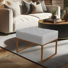 Puff Lisa Linho Cinza Base Metálica Industrial Cobre - Pallaz