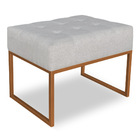 Puff Lisa Linho Cinza Base Metálica Industrial Cobre - Pallaz