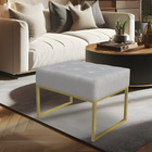 Puff Lisa Linho Cinza Base Metálica Industrial Dourado - Pall