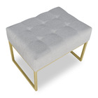 Puff Lisa Linho Cinza Base Metálica Industrial Dourado - Pall