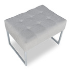 Puff Lisa Linho Cinza Base Metálica Industrial Prata - Pallaz