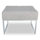 Puff Lisa Linho Cinza Base Metálica Industrial Prata - Pallaz