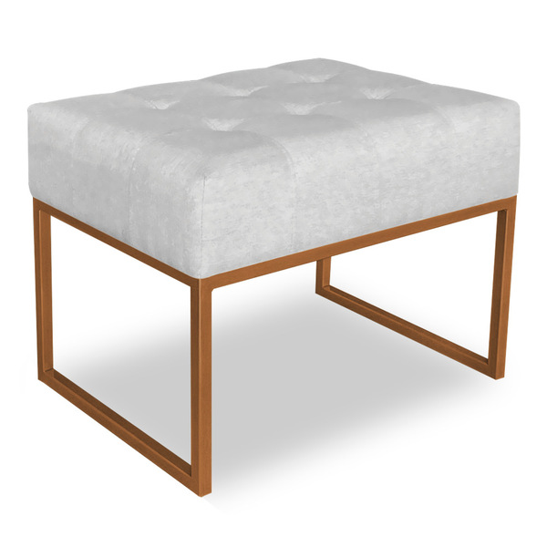 Puff Lisa Suede Cinza Base Metálica Industrial Cobre - Pallaz
