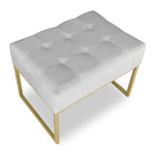 Puff Lisa Suede Cinza Base Metálica Industrial Dourado - Pall