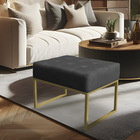 Puff Lisa Suede Grafite Base Metálica Industrial Dourado - Pa