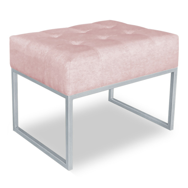 Puff Lisa Suede Rosa Bebê Base Metálica Industrial Prata - Pa