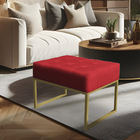 Puff Lisa Suede Vermelho Base Metálica Industrial Dourado - P