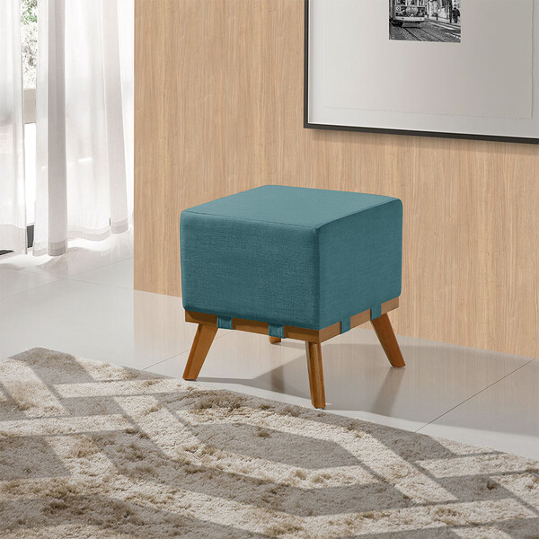 Puff Liso Com Base Madeira D26 Soft Linho Sofatec