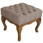 Puff Luna Capitone Linho Marrom E Verniz Imbuia Brilho