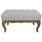 Puff Luna Grande Capitonê E Tachas Linho Bege Claro E Verniz