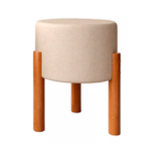 Puff Luxo Decorativo Elegante Pé Madeira Maciça Linho Bege