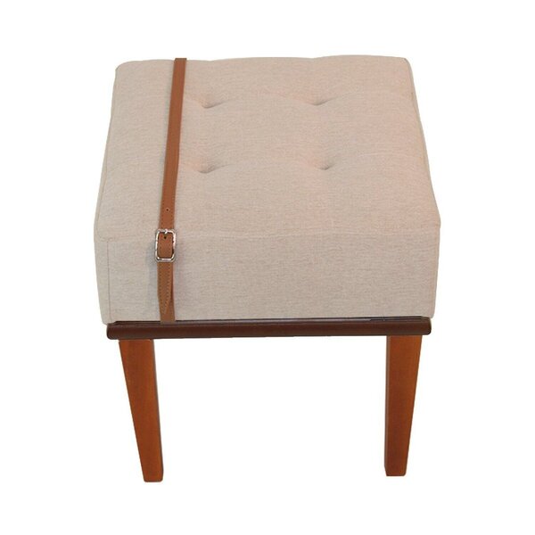 Puff Macio Estofado Em Linho Base Madeira Maciça Relax Bege