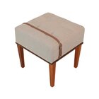 Puff Macio Estofado Em Linho Base Madeira Maciça Relax Bege