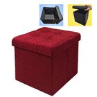 Puff Madeira E Tecido Baú Guarda Volume Banco Bordo Vermelho
