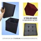 Puff Madeira E Tecido Baú Guarda Volume Banco Bordo Vermelho