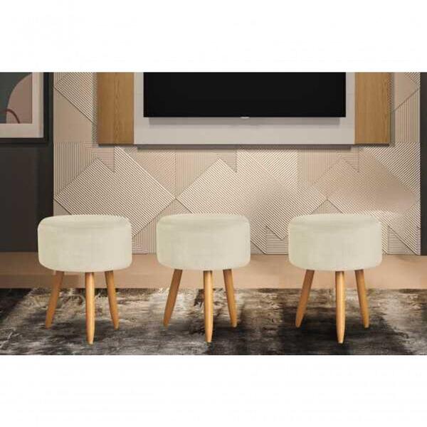 Puff Móveis Trida Esmeralda Suede Bege 40x50cm