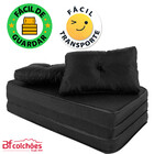 Puff Multiuso 3 Em 1 + 2 Travesseiro Jacquard Preto Liso Casa