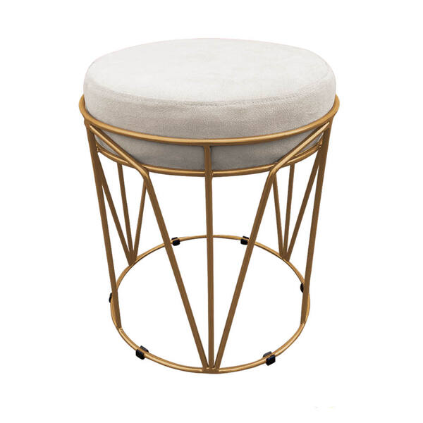 Puff Multiuso Com Mesa Babu 2 Em 1 Suede Bege Base Dourado -