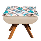 Puff Opala Composê Suede Bege Com Estampado Traçado Azul D33