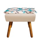 Puff Opala Composê Suede Bege Com Estampado Traçado Azul D33