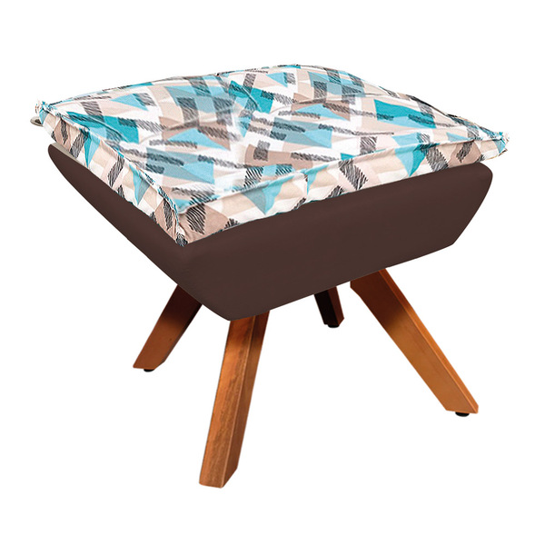 Puff Opala Composê Suede Com Estampado Traçado Azul D33 Base