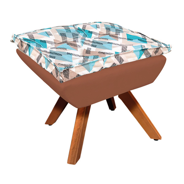 Puff Opala Composê Suede Com Estampado Traçado Azul D33 Base