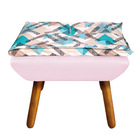 Puff Opala Composê Suede Rosa Bebê Com Estampado Traçado Azul