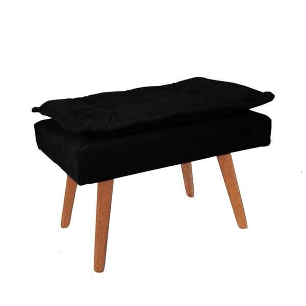 Puff Opala Decorativo Preto Pés Palitos De Madeira