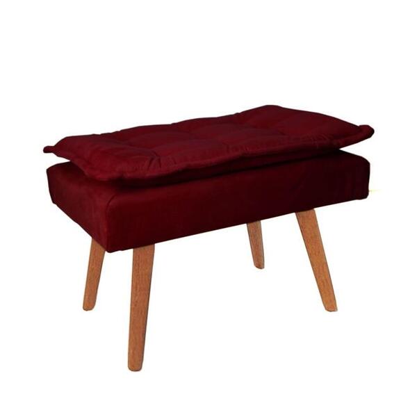 Puff Opala Decorativo Vermelho Bordô Pés Palitos De Madeira